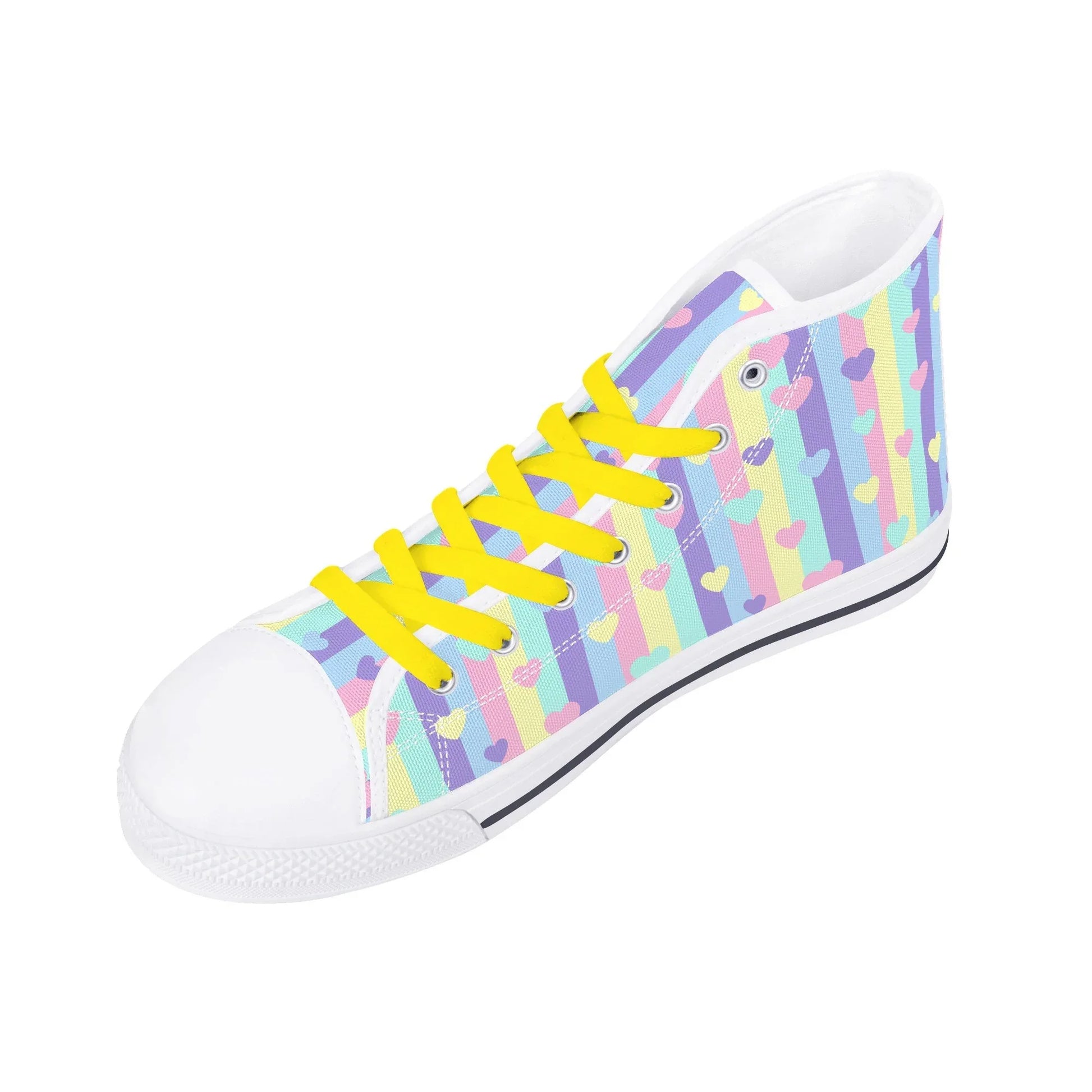 Pastel Stripes & Hearts High Top Canvas Shoes - Puppy's Aesthetics