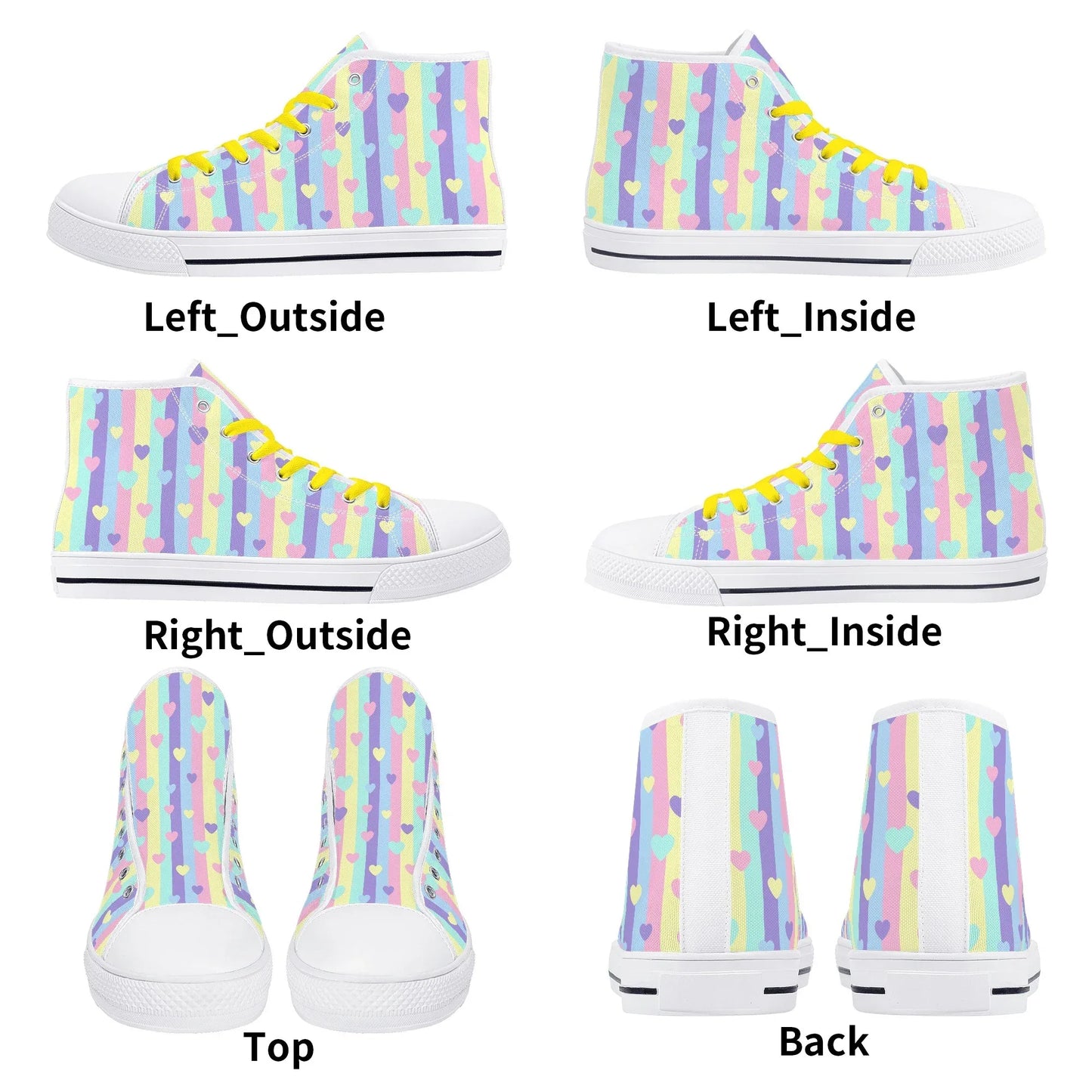 Pastel Stripes & Hearts High Top Canvas Shoes - Puppy's Aesthetics