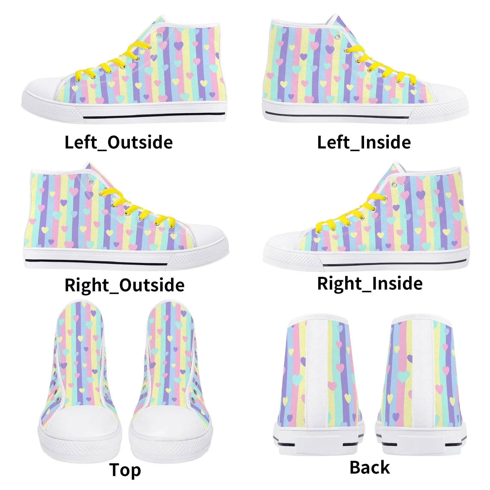 Pastel Stripes & Hearts High Top Canvas Shoes - Puppy's Aesthetics