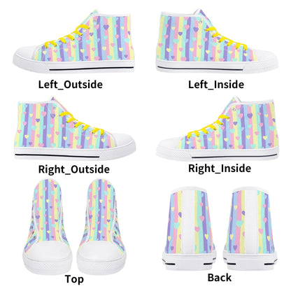 Pastel Stripes & Hearts High Top Canvas Shoes - Puppy's Aesthetics