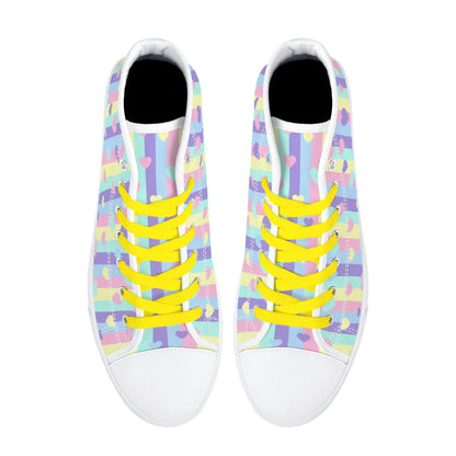 Pastel Stripes & Hearts High Top Canvas Shoes - Puppy's Aesthetics