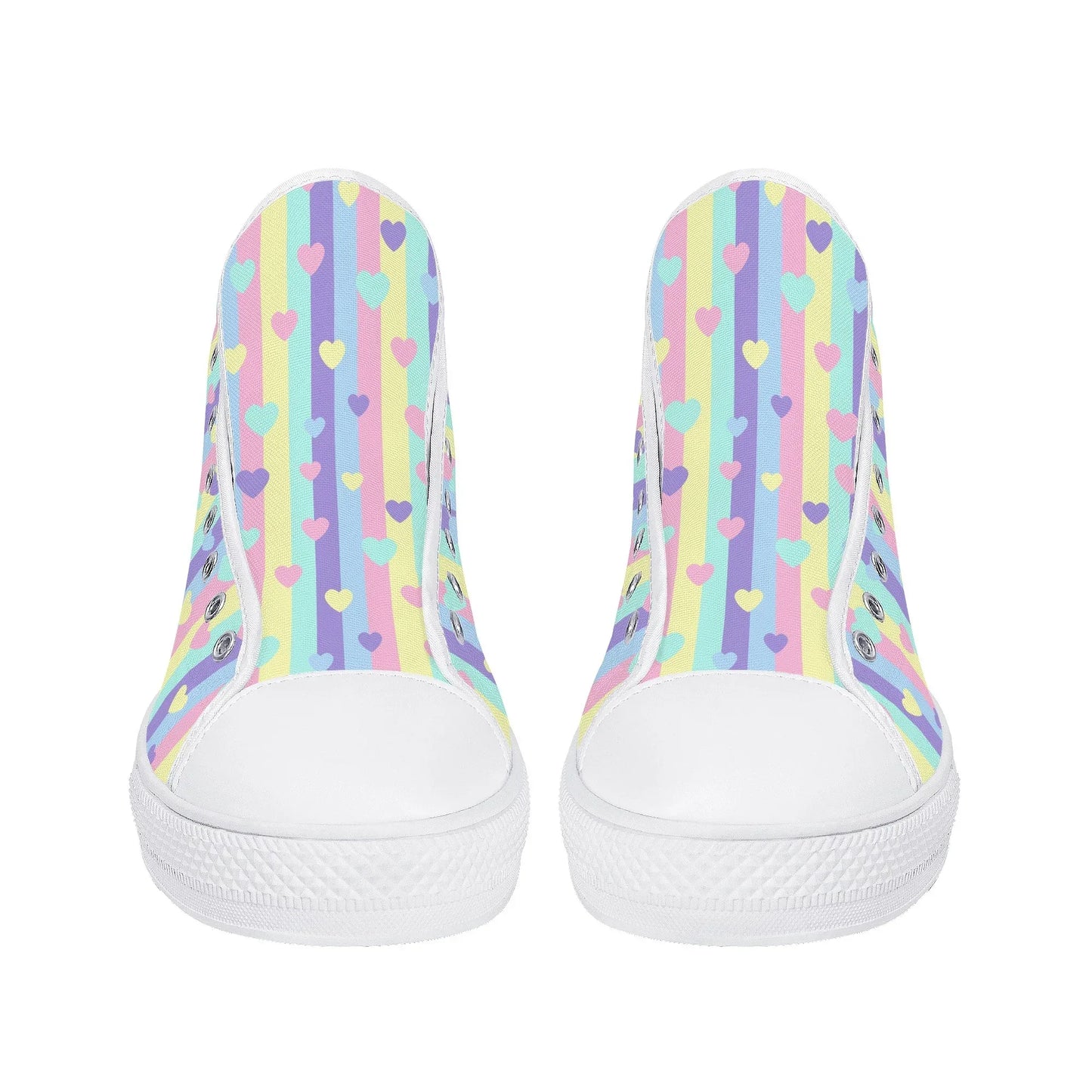 Pastel Stripes & Hearts High Top Canvas Shoes - Puppy's Aesthetics