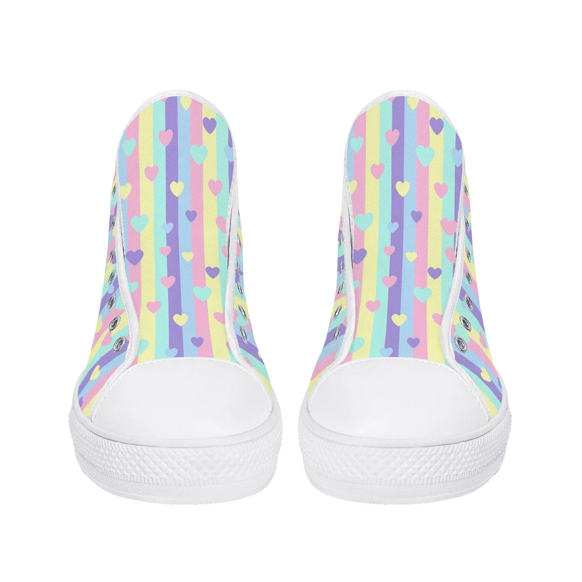 Pastel Stripes & Hearts High Top Canvas Shoes - Puppy's Aesthetics