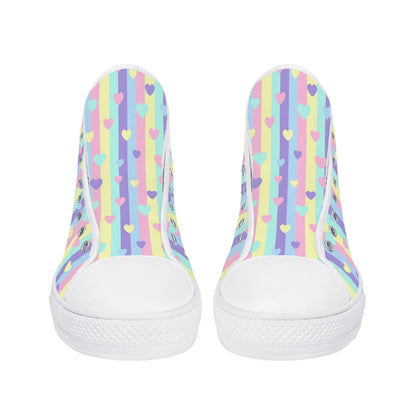 Pastel Stripes & Hearts High Top Canvas Shoes - Puppy's Aesthetics