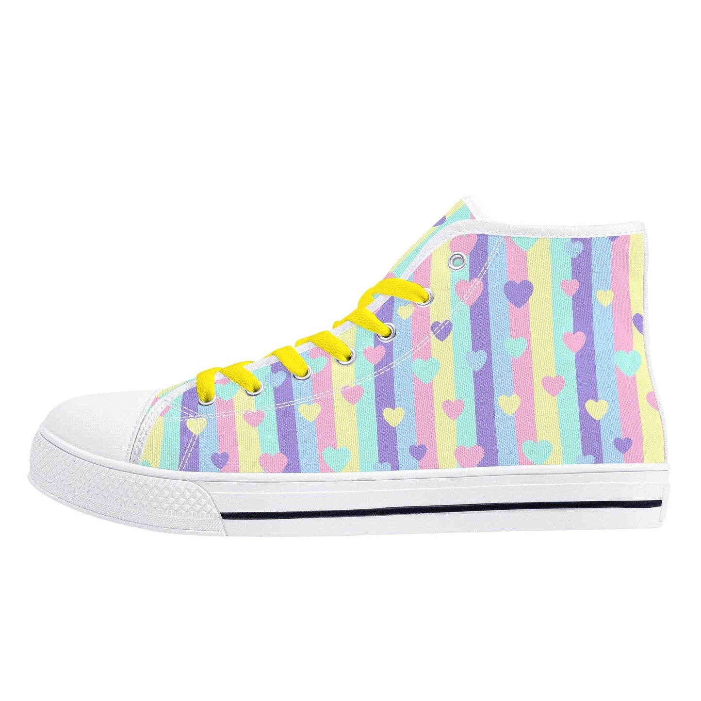Pastel Stripes & Hearts High Top Canvas Shoes - Puppy's Aesthetics