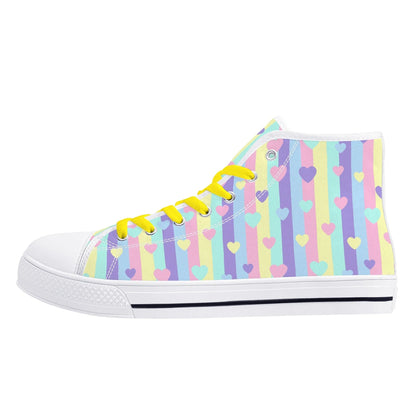 Pastel Stripes & Hearts High Top Canvas Shoes - Puppy's Aesthetics