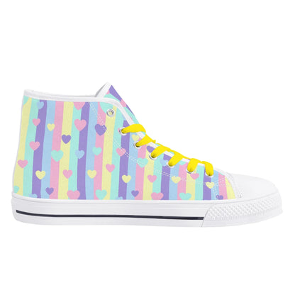 Pastel Stripes & Hearts High Top Canvas Shoes - Puppy's Aesthetics