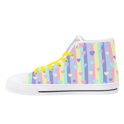 Pastel Stripes & Hearts High Top Canvas Shoes - Puppy's Aesthetics