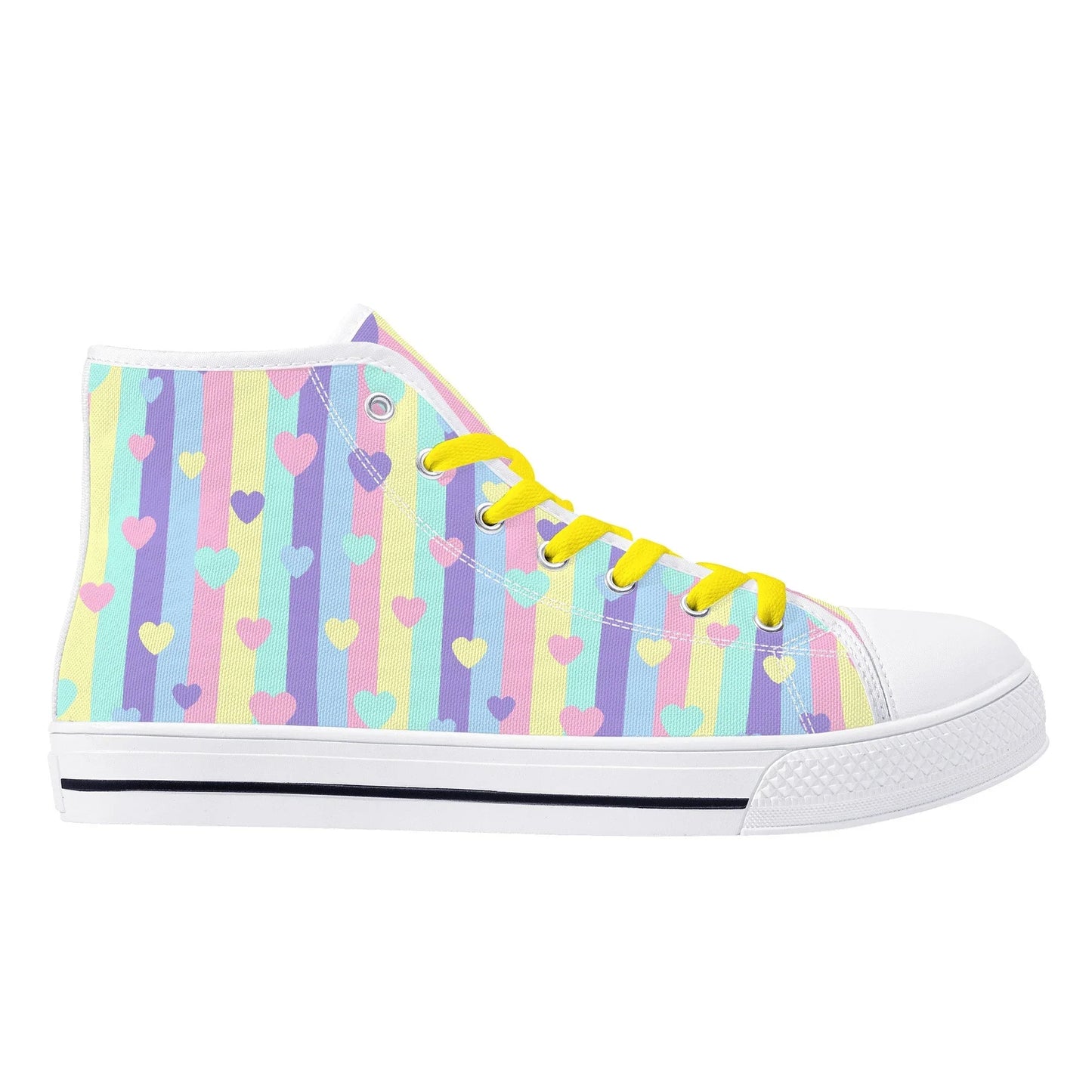 Pastel Stripes & Hearts High Top Canvas Shoes - Puppy's Aesthetics