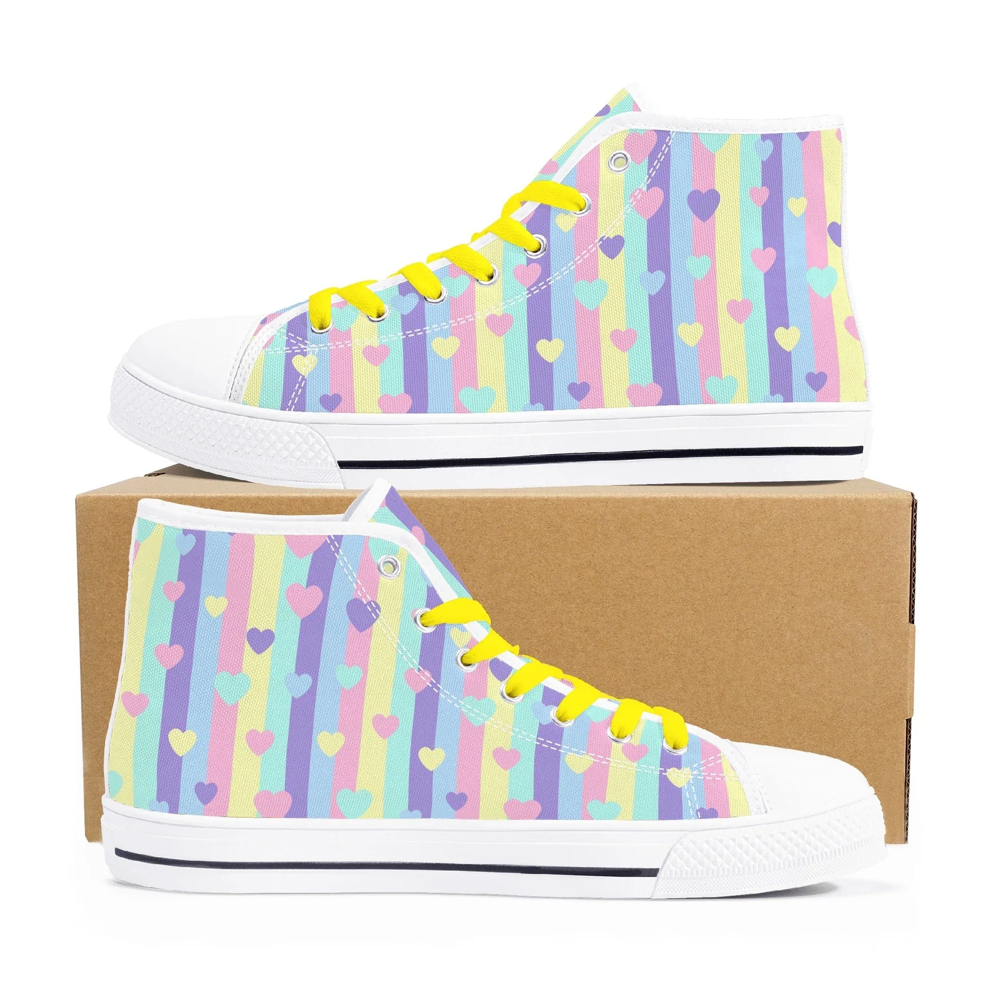 Pastel Stripes & Hearts High Top Canvas Shoes - Puppy's Aesthetics