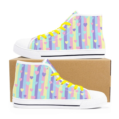 Pastel Stripes & Hearts High Top Canvas Shoes - Puppy's Aesthetics