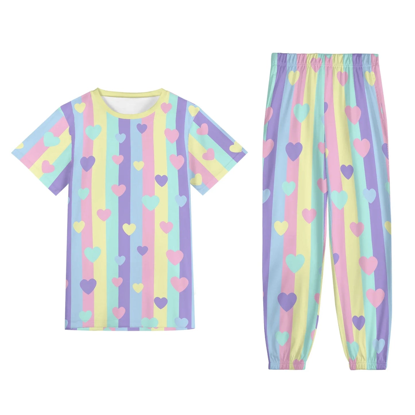 Pastel Stripes & Hearts Unisex Jammies - Puppy's Aesthetics