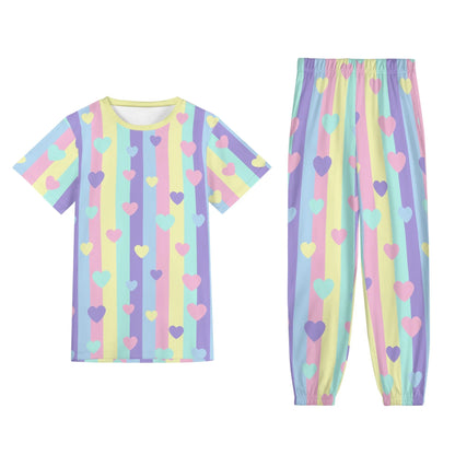 Pastel Stripes & Hearts Unisex Jammies - Puppy's Aesthetics