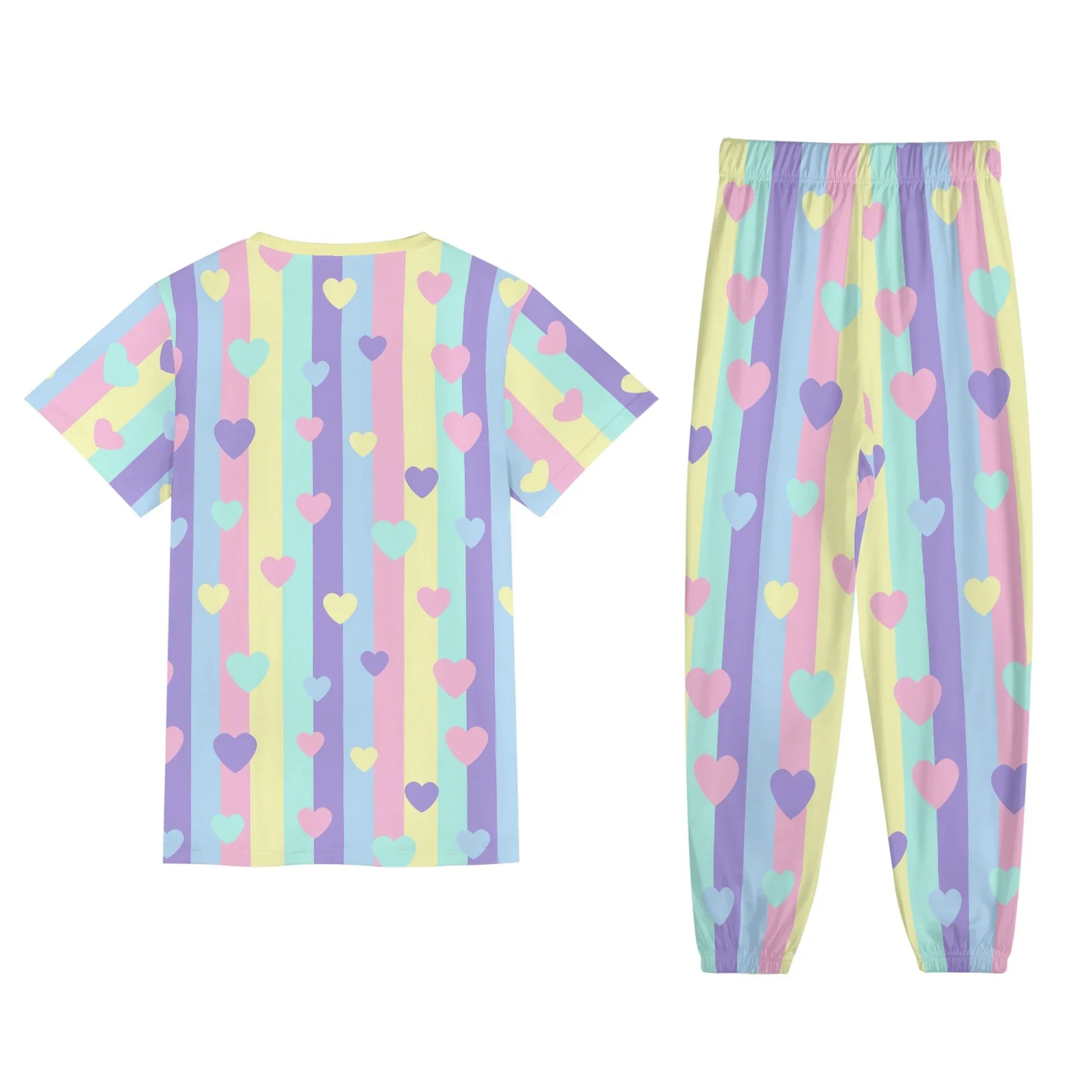 Pastel Stripes & Hearts Unisex Jammies - Puppy's Aesthetics