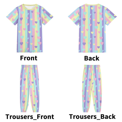 Pastel Stripes & Hearts Unisex Jammies - Puppy's Aesthetics
