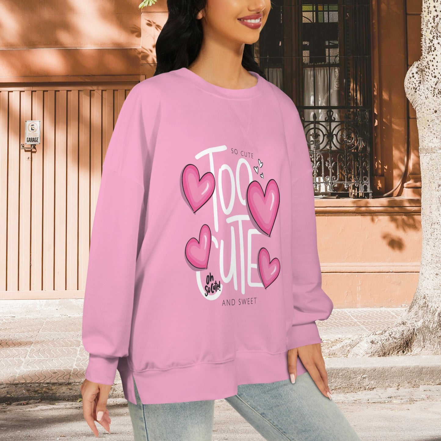 Women's Letter Heart Print Crew Neck Long Sleeve Pullover Hoodies