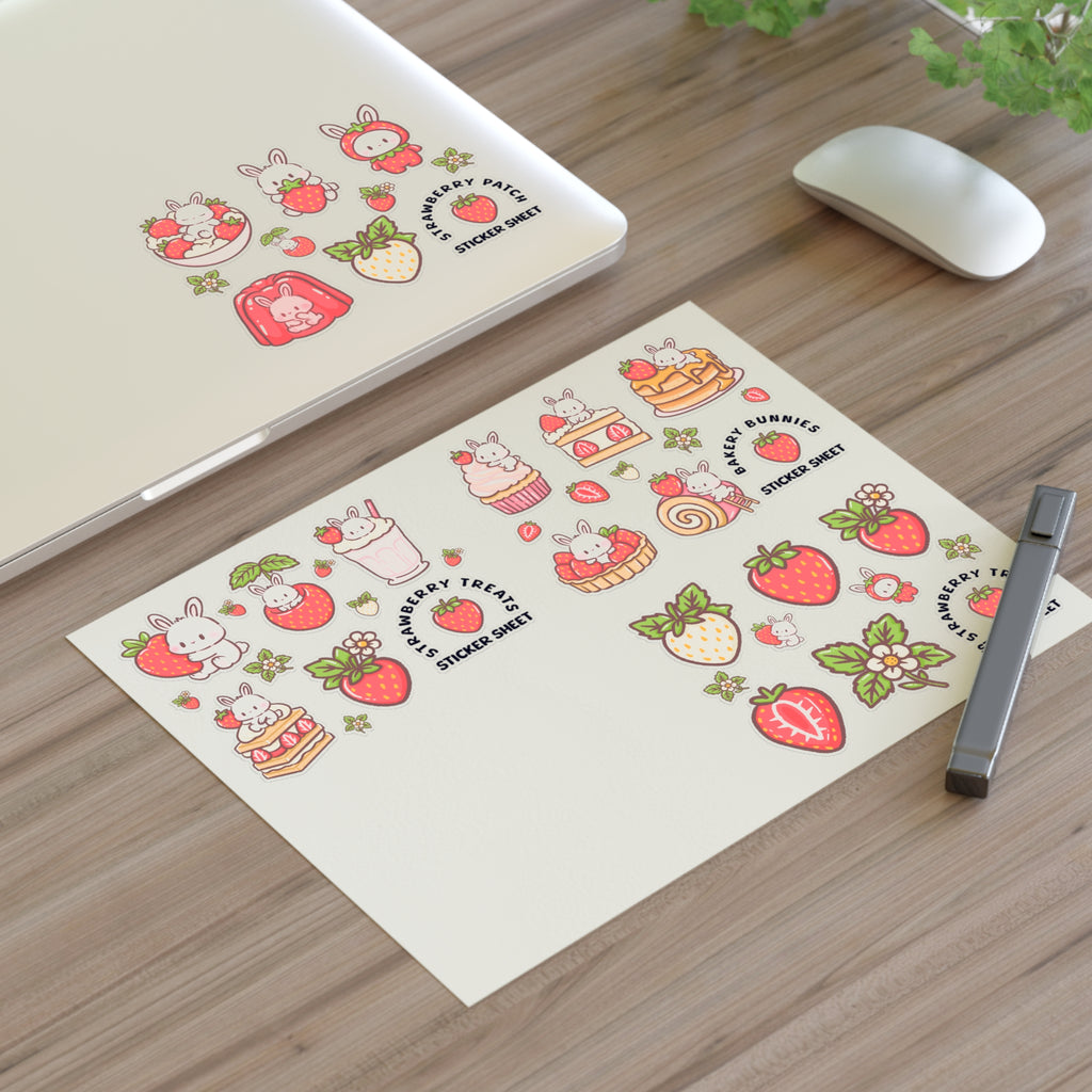 Sweet Strawberry Bunny Sticker Sheet - Puppy's Aesthetics