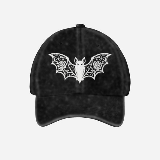 Midnight Rose Bat Washed Denim Cap