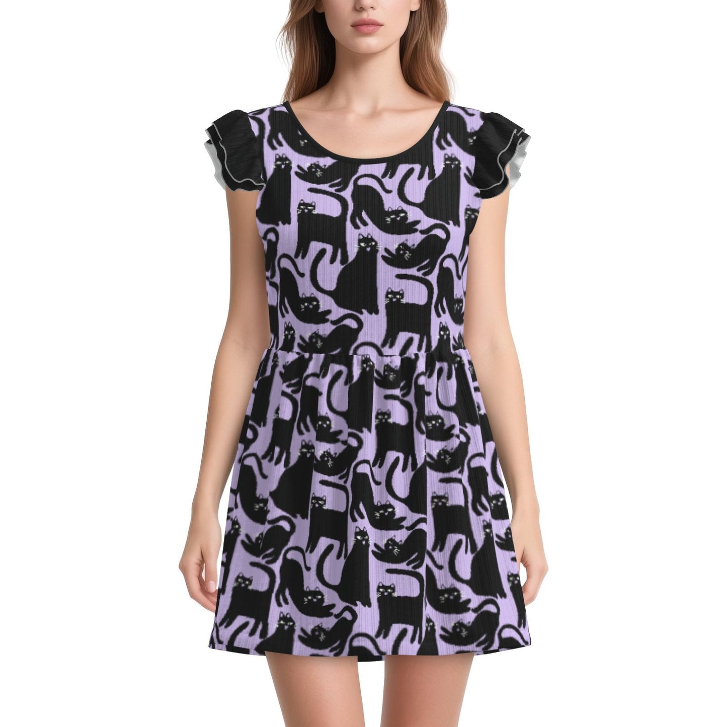 Lavender Cat Chaos Playsuit Dress