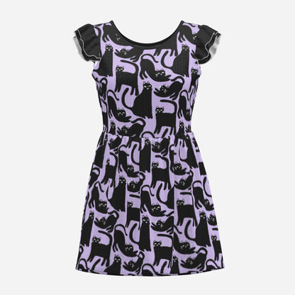 Lavender Cat Chaos Playsuit Dress