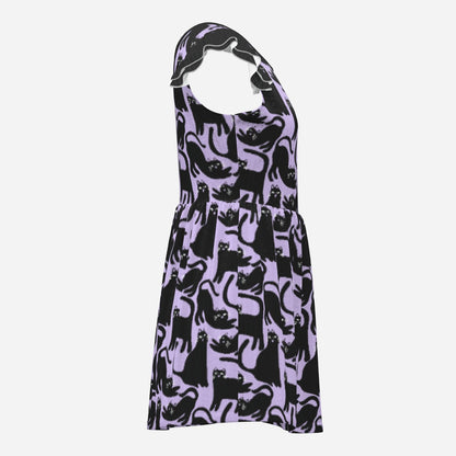 Lavender Cat Chaos Playsuit Dress