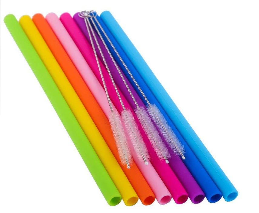Sippy Sweeties – Reusable Rainbow Silicone Straw Set (6 Pack + Brush)