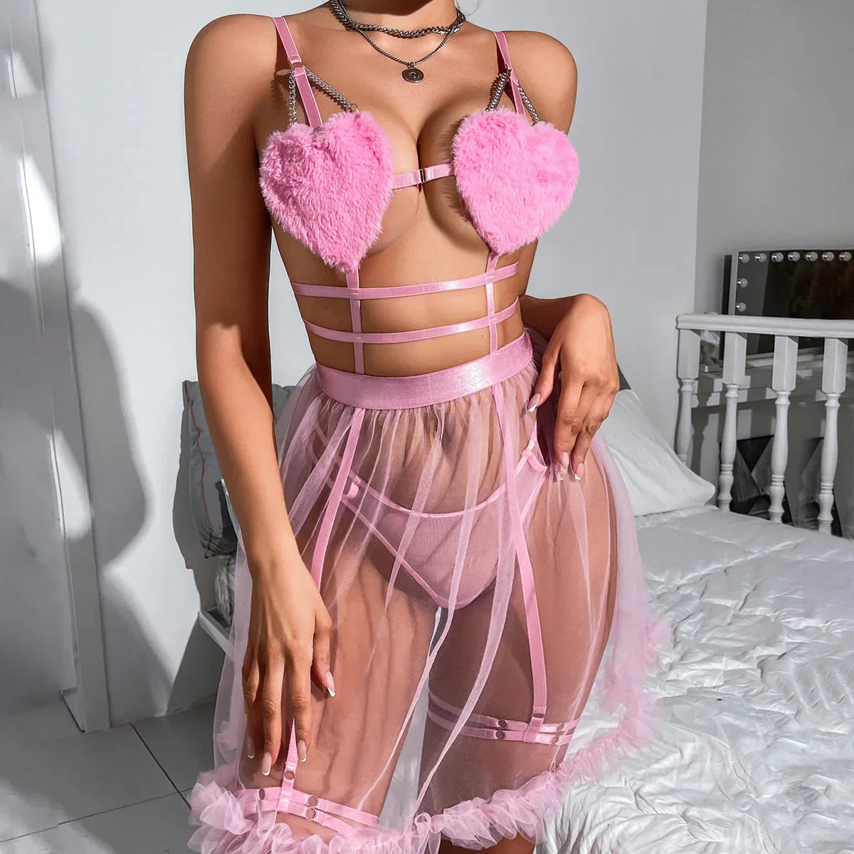Fuzzy Heart Babydoll Set - Puppy's Aesthetics