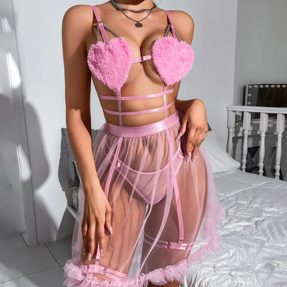 Fuzzy Heart Babydoll Set - Puppy's Aesthetics