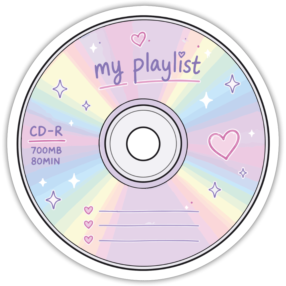 Y2K My Playlist CD Sticker - white matte
