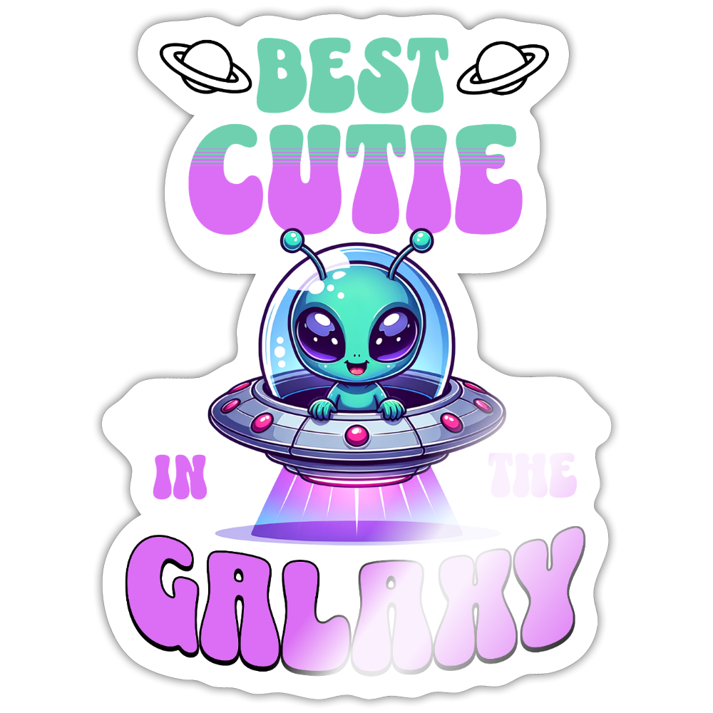 Best Cutie Galaxy Alien Vinyl Sticker - white glossy
