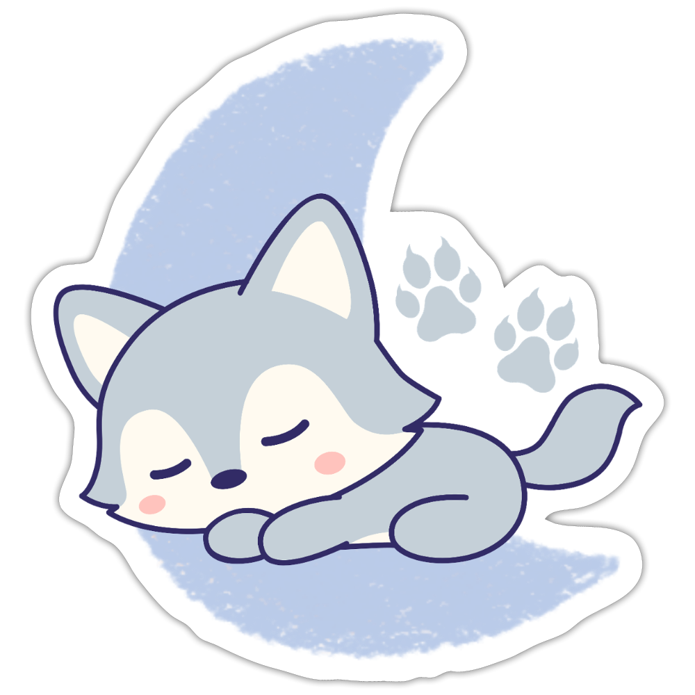 Sleepy Lil Wolf Moon Vinyl Sticker - white matte