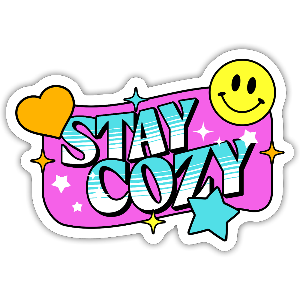 Retro Stay Cozy Y2K Vinyl Sticker - white matte