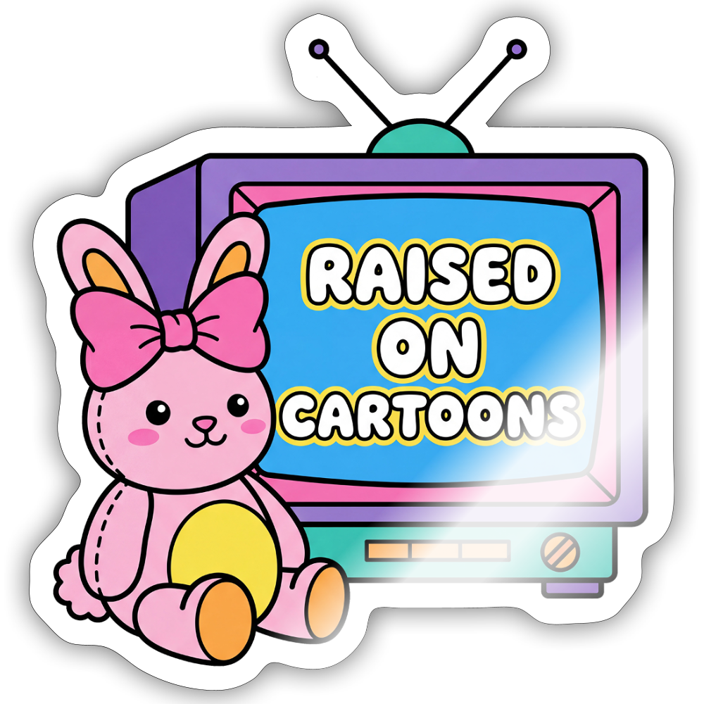 Raised On Cartoons Sticker - white glossy