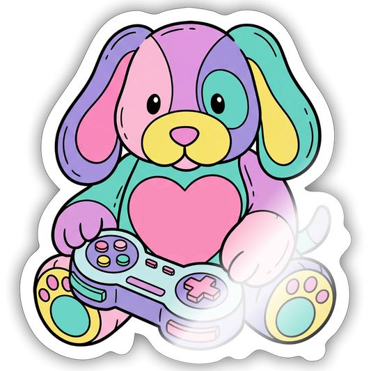 Gamer Pup Plushie Sticker - white glossy