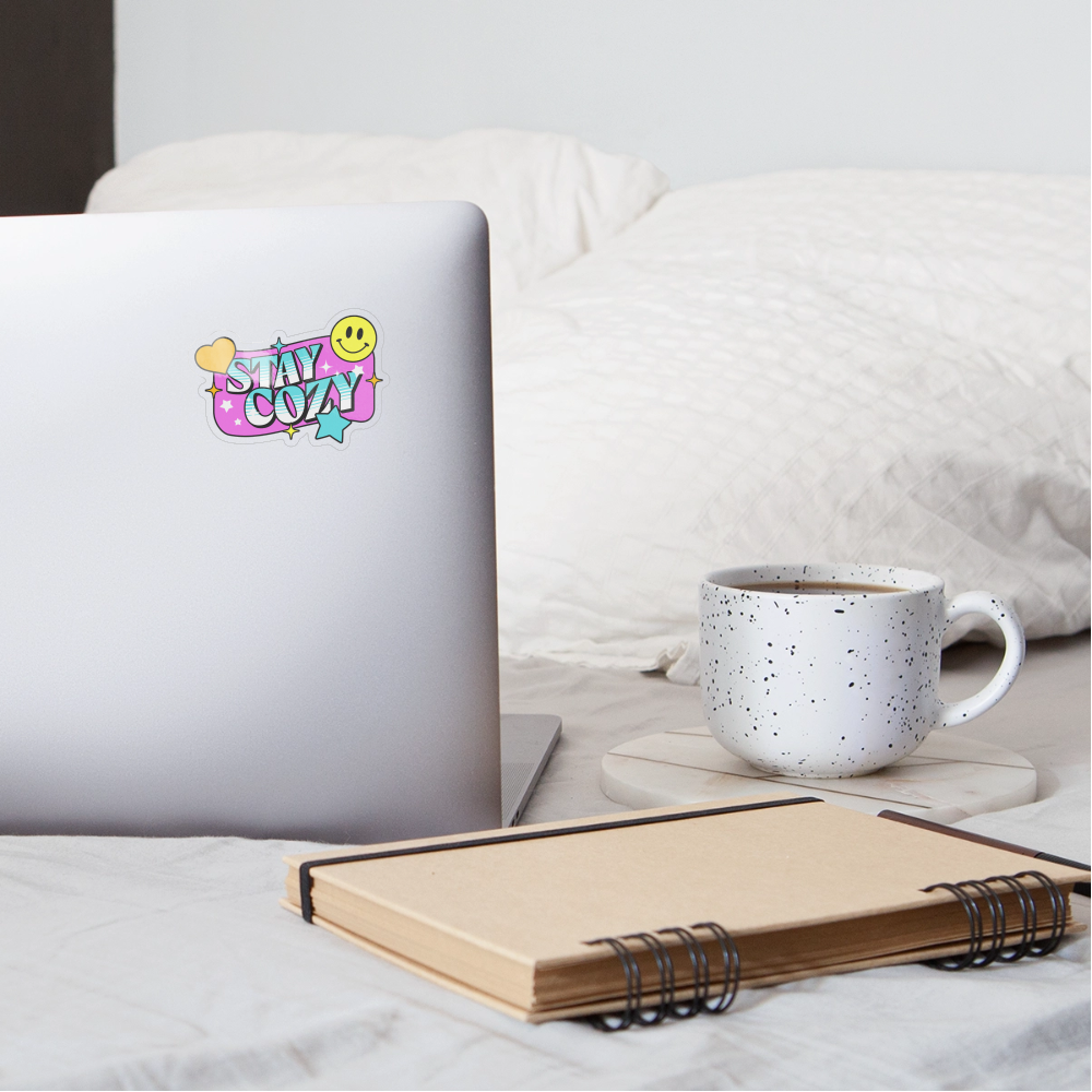 Retro Stay Cozy Y2K Vinyl Sticker - transparent glossy