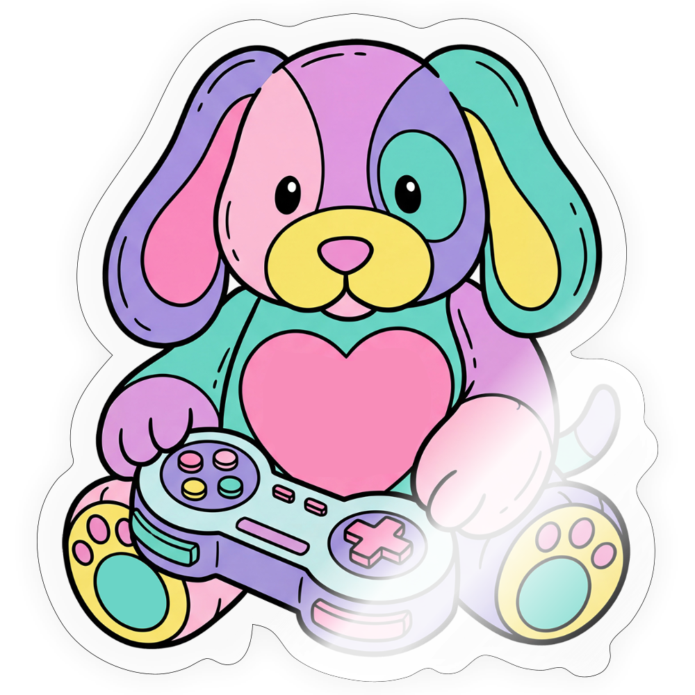 Gamer Pup Plushie Sticker - transparent glossy