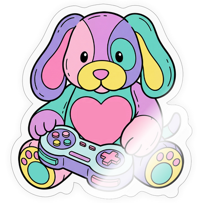 Gamer Pup Plushie Sticker - transparent glossy