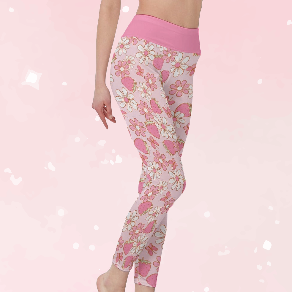 Strawberries & Daisies High Waist Leggings