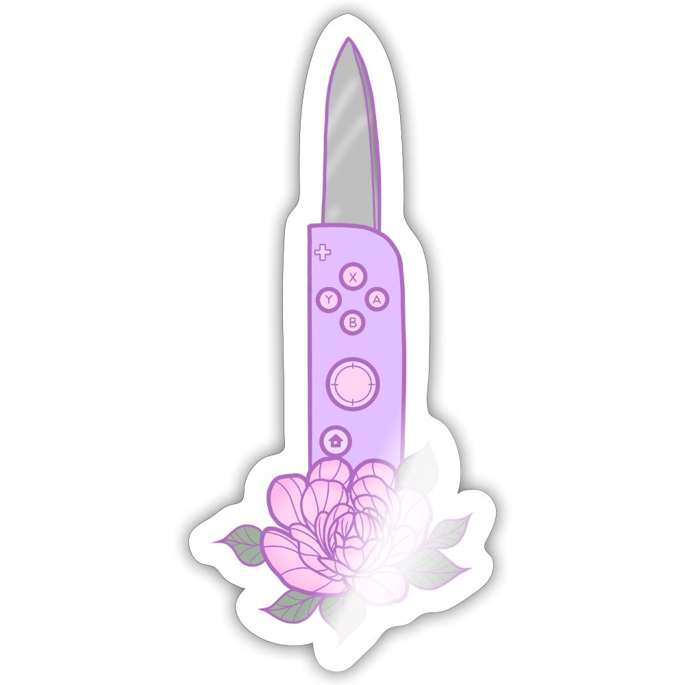 Rose Gamer Knife Sticker - white glossy