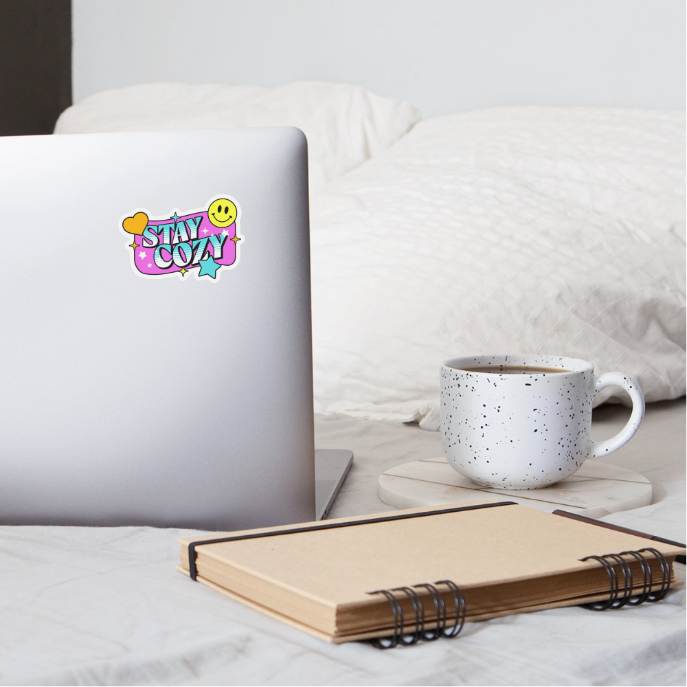 Retro Stay Cozy Y2K Vinyl Sticker - white matte