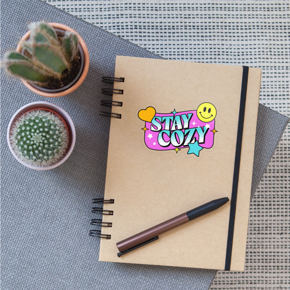 Retro Stay Cozy Y2K Vinyl Sticker - transparent glossy