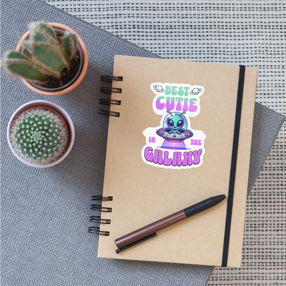 Best Cutie Galaxy Alien Vinyl Sticker - white glossy