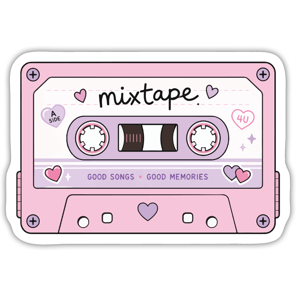 Y2K Mixtape Tape Sticker - white matte