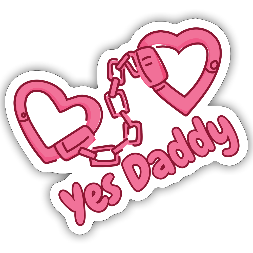 Yes Daddy Heart Cuffs Vinyl Sticker - white matte