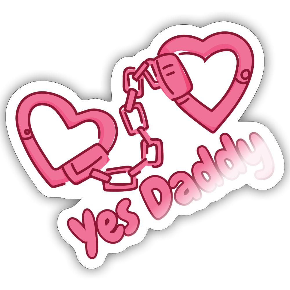 Yes Daddy Heart Cuffs Vinyl Sticker - white glossy