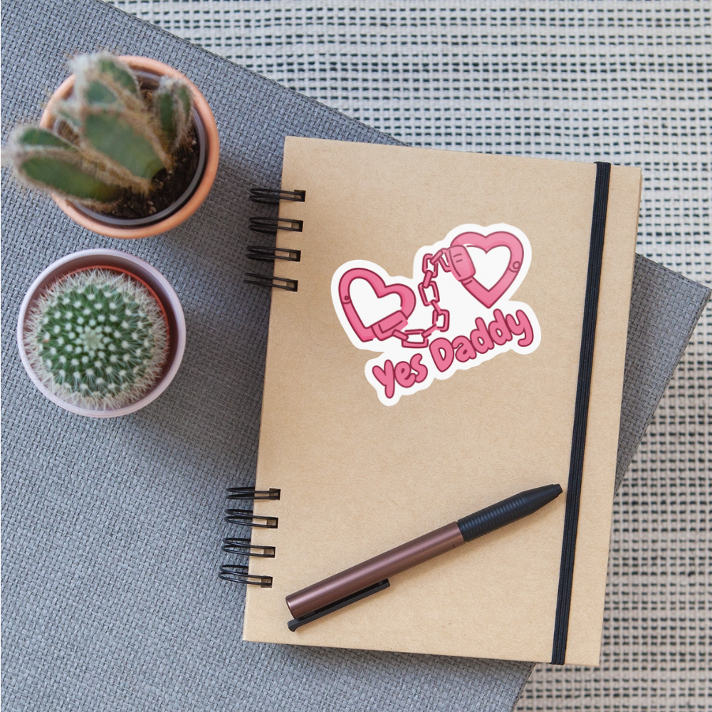 Yes Daddy Heart Cuffs Vinyl Sticker - white glossy