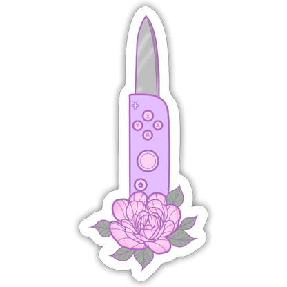 Rose Gamer Knife Sticker - white matte
