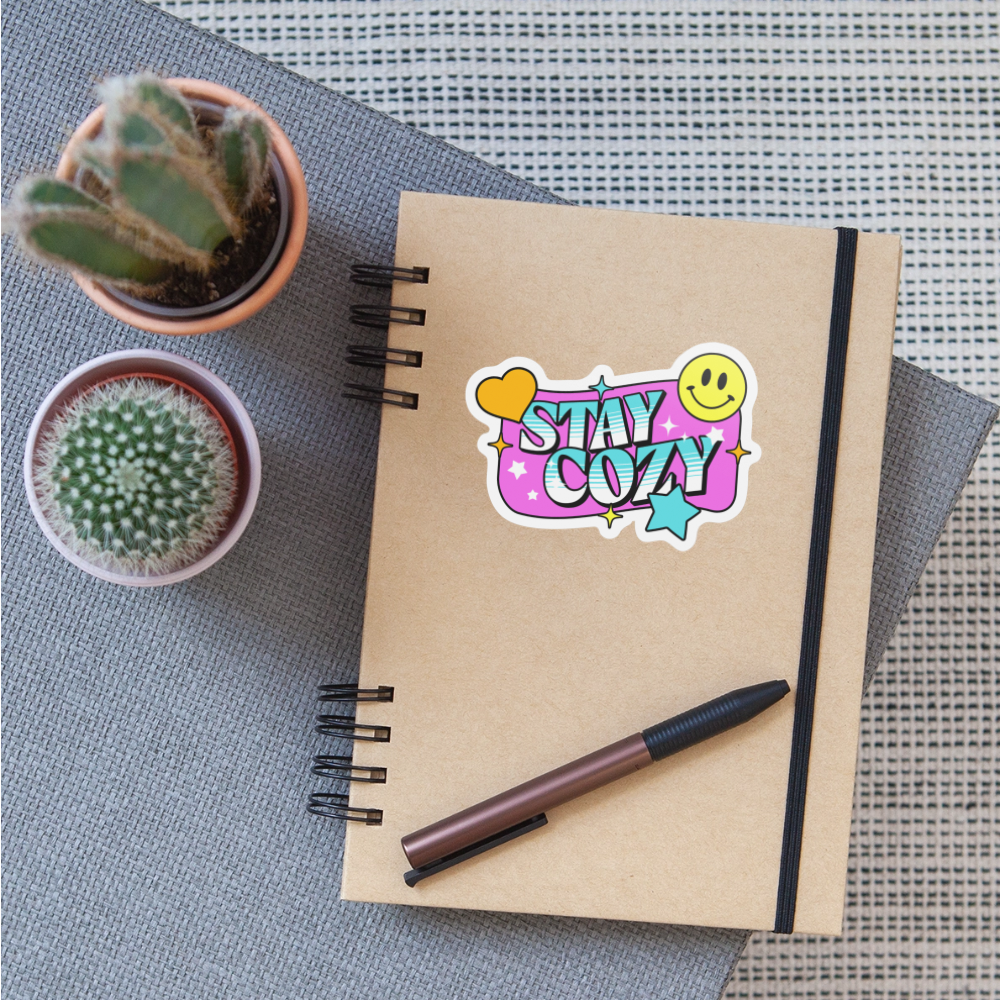 Retro Stay Cozy Y2K Vinyl Sticker - white matte