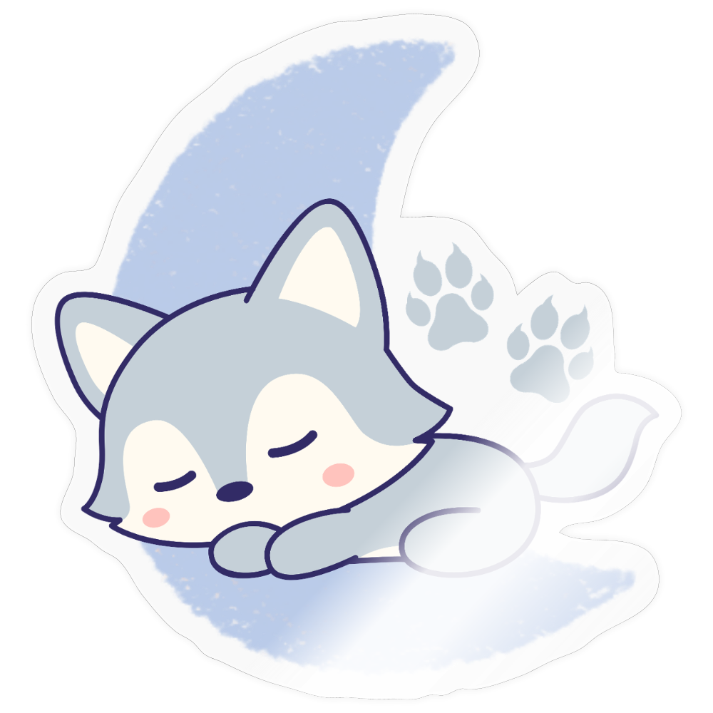Sleepy Lil Wolf Moon Vinyl Sticker - transparent glossy