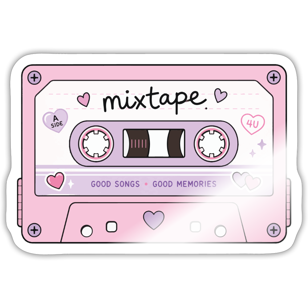 Y2K Mixtape Tape Sticker - white glossy